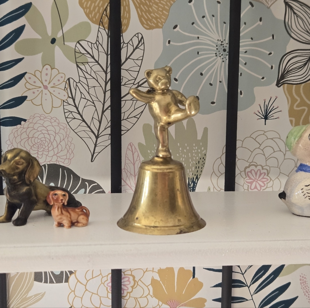 Vintage Solid Brass Dancing Teddy Bear Hand Bell | Whimsical Nursery Decor - Picture 4 of 7